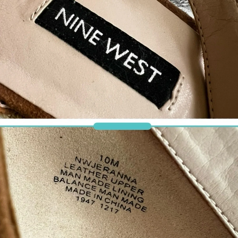 Nine West Jeranna Espadrille Tan Suede Ankle Strap Wedge Sandals 10